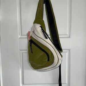 Free People Movement Olive and Cream Sling Bag NWT